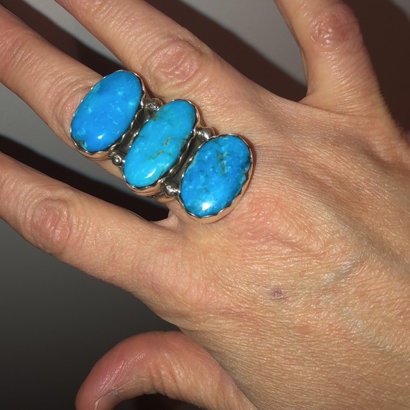M&S Jewelry - 💜💜HOST PICK💜💜 M&S Turquoise Large Three Stone Sterling Silver Ring Size 8